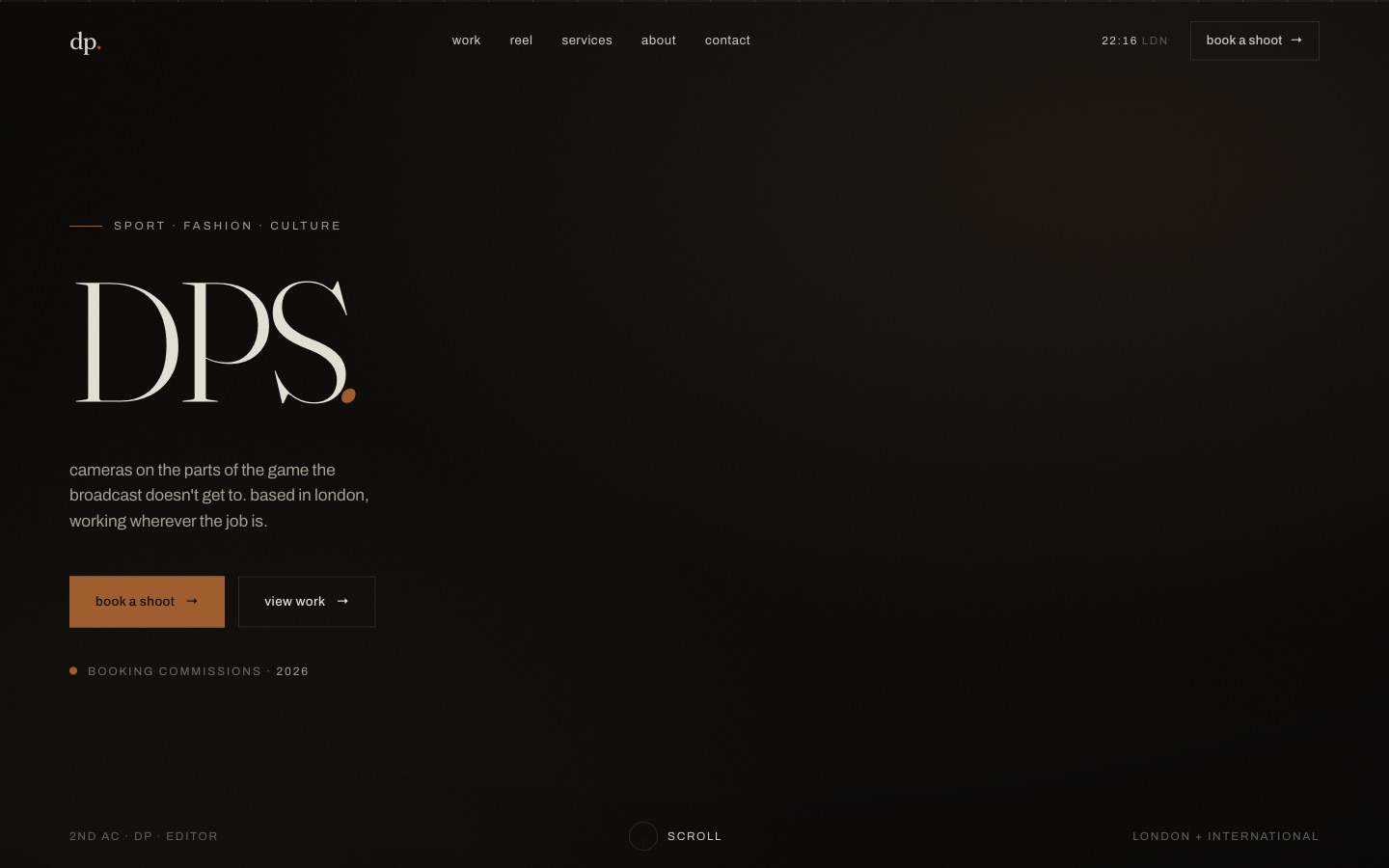 dpsfilm home: a sport, fashion and culture cinematographer's site, DPS set large in a high-contrast serif